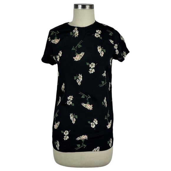 REFORMATION Black Floral Print Short Sleeve Blouse Women's Size Small Crepe - Picture 1 of 5